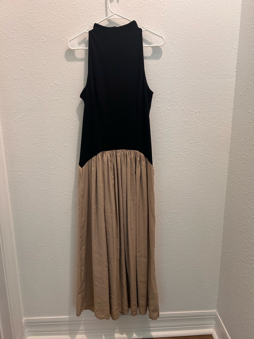 Anthropology Maeve Black and Tan Two-Tone Sleeveless Maxi Dress